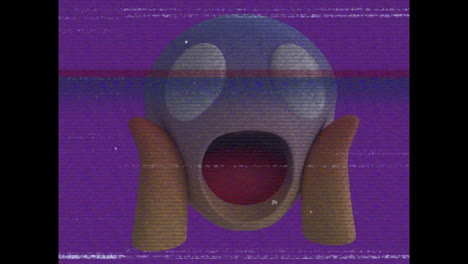 animación del icono emoji asustado sobre la pantalla con ruido