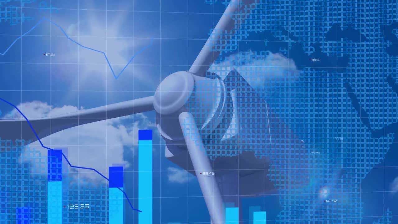 풍력 터빈을 통해 통계 및 데이터 처리의 애니메이션