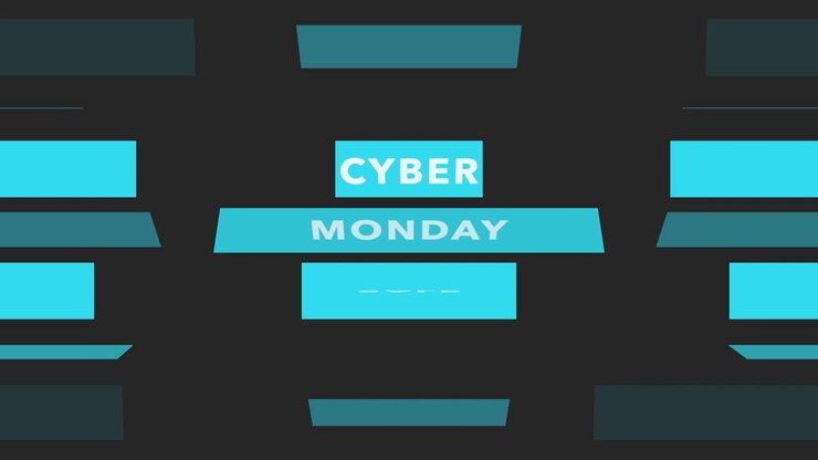Cyber Monday con strisce blu su gradiente nero