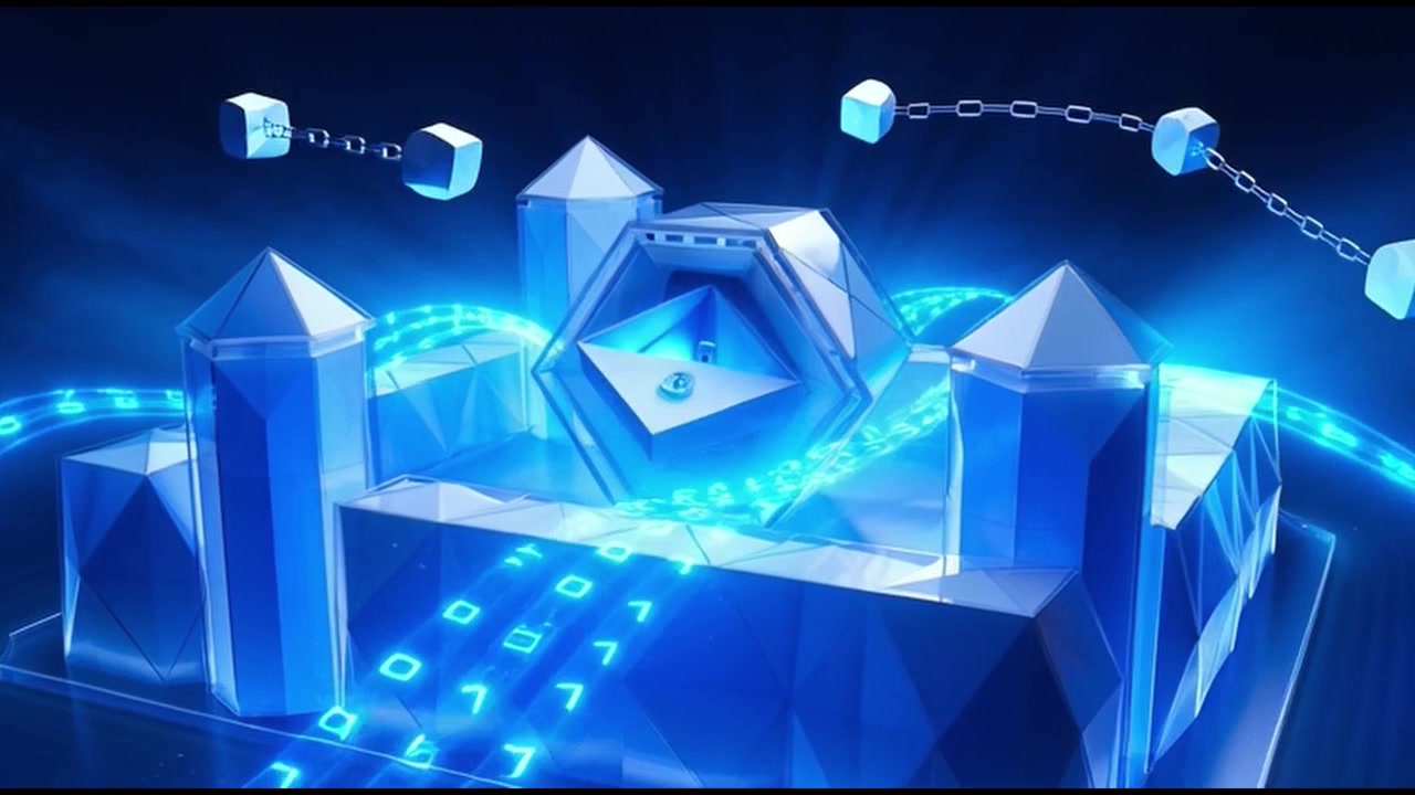 サイバーセキュリティとブロックチェーン技術を表すデジタル要塞