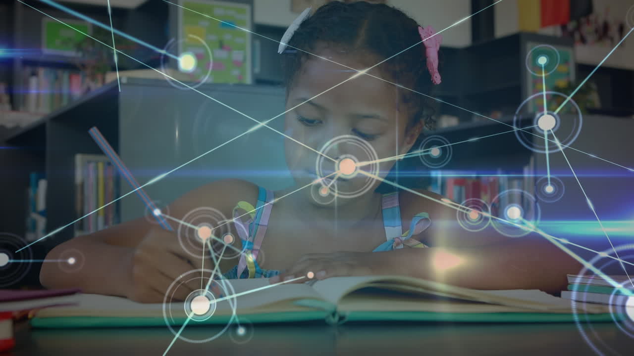 교실에서 아프리카계 미국인 소녀에 대한 연결 네트워크의 애니메이션