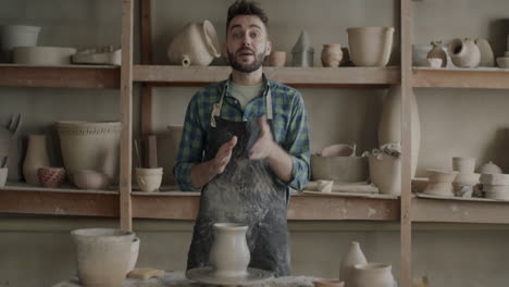 pottery artist demonstrating techniques