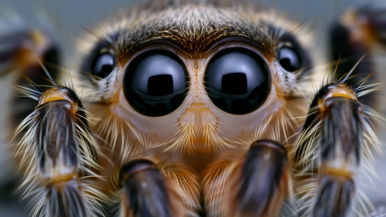 Extreme Macro Close-up of a Hairy Jumping Spider's Face
