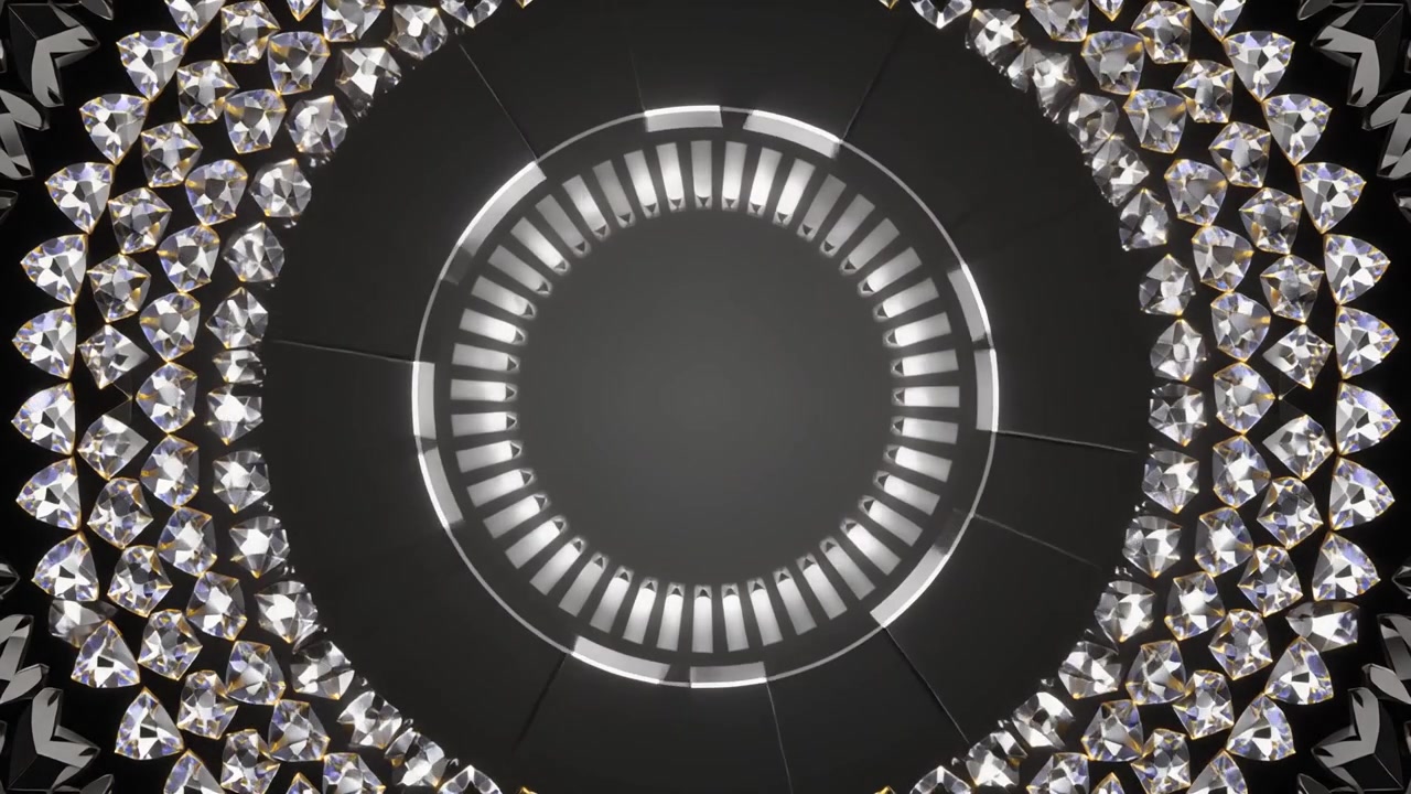 Abstract Motion Background with Rotating Glowing Ring and Sparkling Diamonds