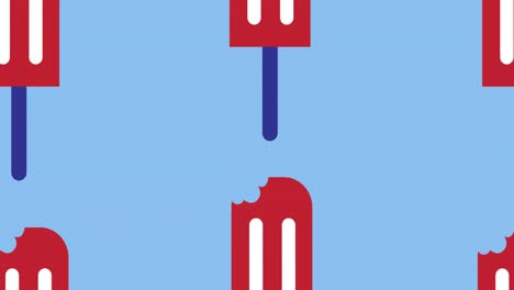 animation of blue white and red ice cream moving over blue background