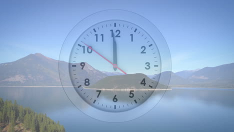 Animation-Einer-Sich-über-Einer-Landschaft-Bewegenden-Uhr