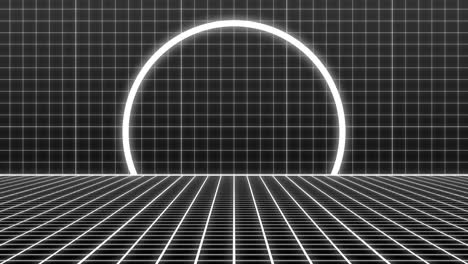 animación de un escáner semicircular blanco sobre una cuadrícula blanca en movimiento sobre un fondo negro