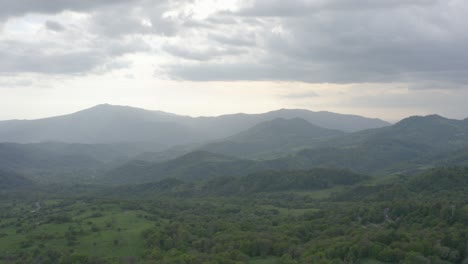 Fly-over-aerial-view-of-mountains-in-Kakheti-region-in-Georgia