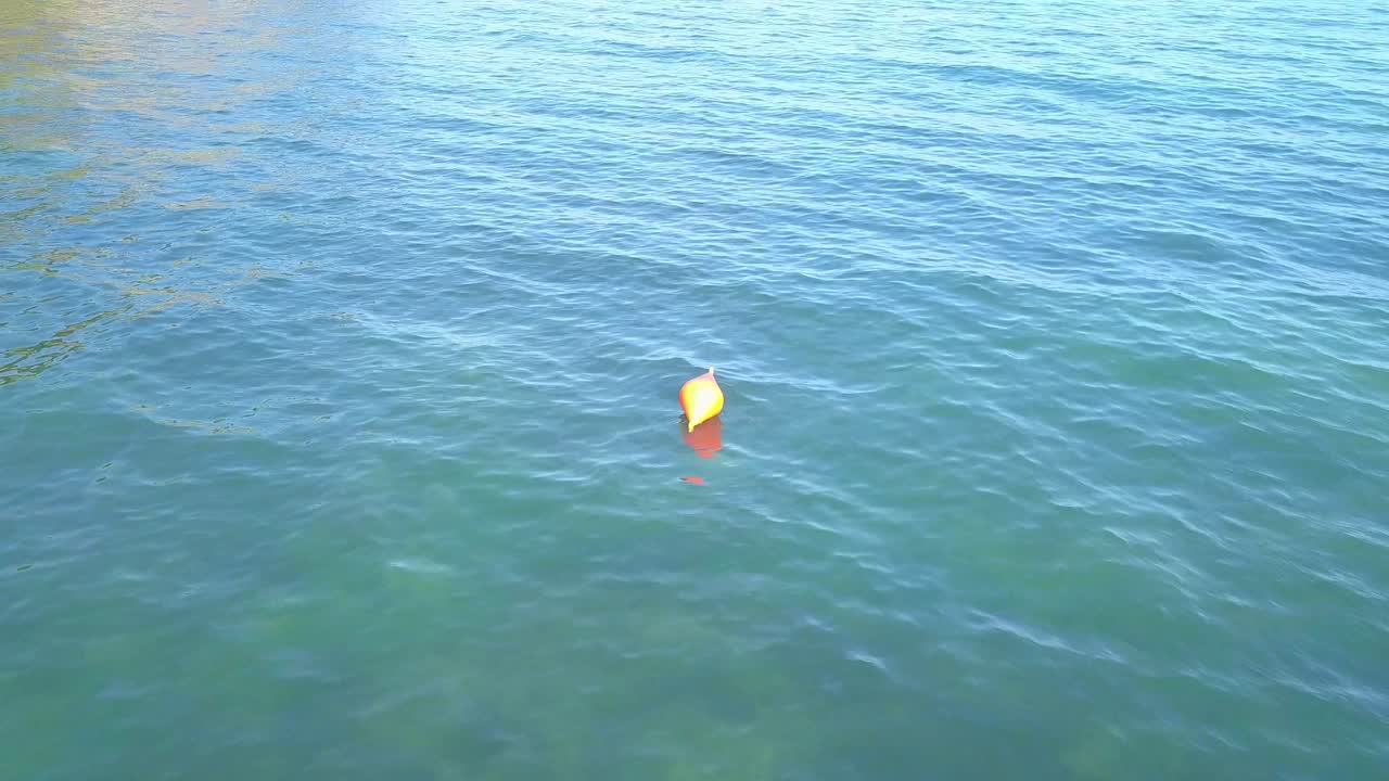 vista aérea de una boya naranja en el mar