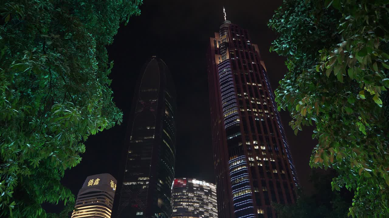 noche iluminada ciudad de guangzhou centro famoso rascacielos panorama 4k china