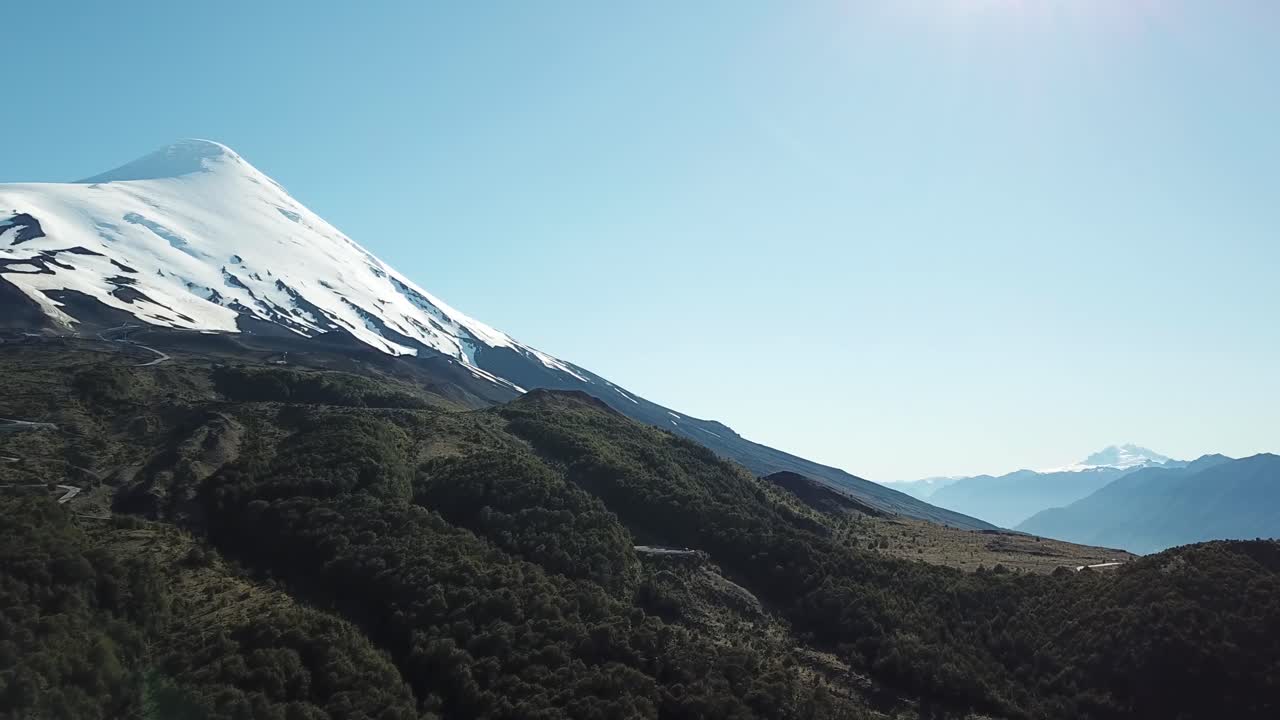 Aerial View of Snow Capped Volcanic Hills in Los Lagos Region, Chile