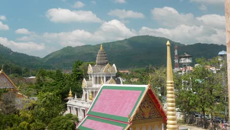 window view at chalong temple in phuket thailand panning shot