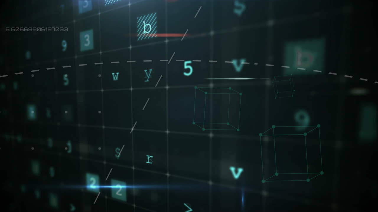 Animation of cyber attack warning and digital data processing over black background
