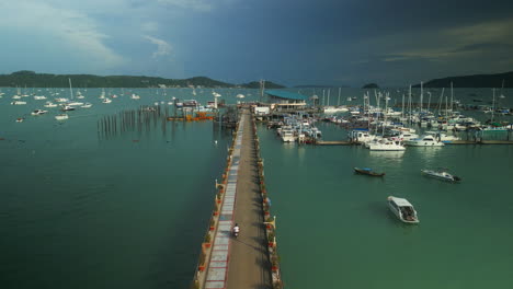 aerial view of a marina in a tropical bay