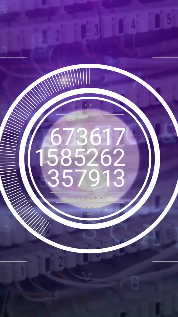 Animation of changing numbers on round scanner, cyber security data processing over computer server