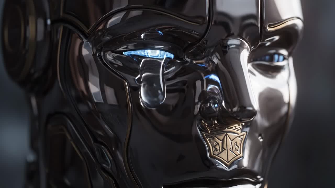 Robot face with water dripping