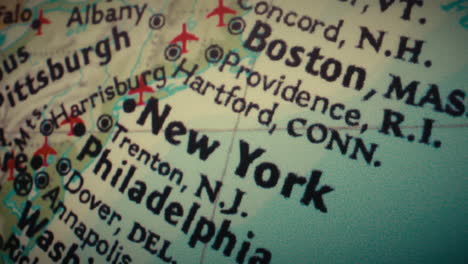 a close-up view of a map showing major cities in the northeastern united states