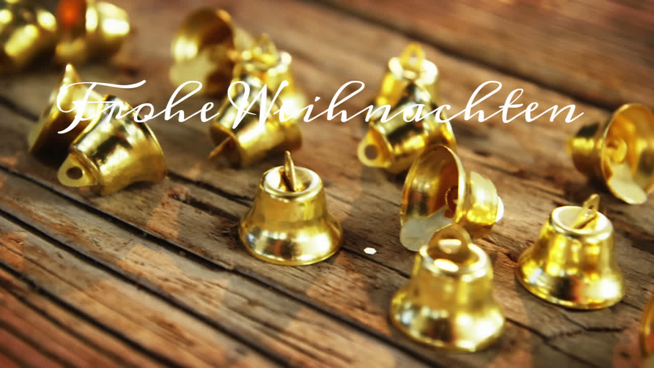 크리스마스 종 장식 위에 독일어 인사 텍스트의 애니메이션