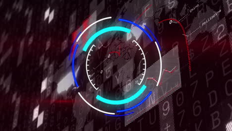 digital data and world map animation with circular progress indicator