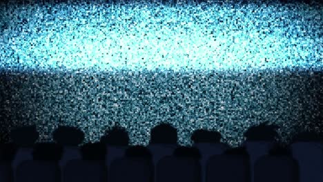Animation-of-people-silhouettes-sitting-in-cinema-and-looking-at-screen-with-glitch-in-the-backgroun