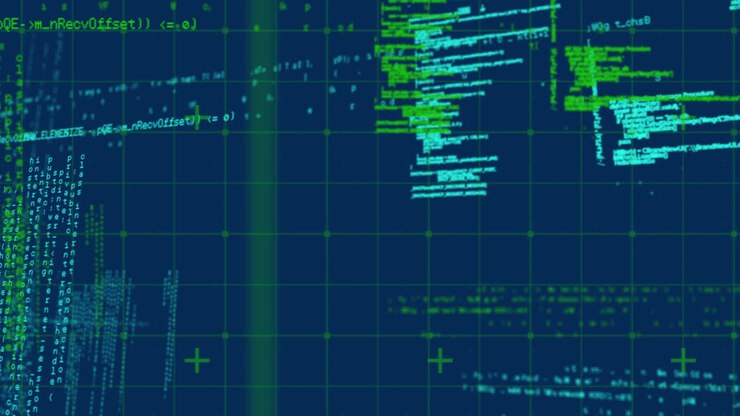 Animation of data processing on navy background