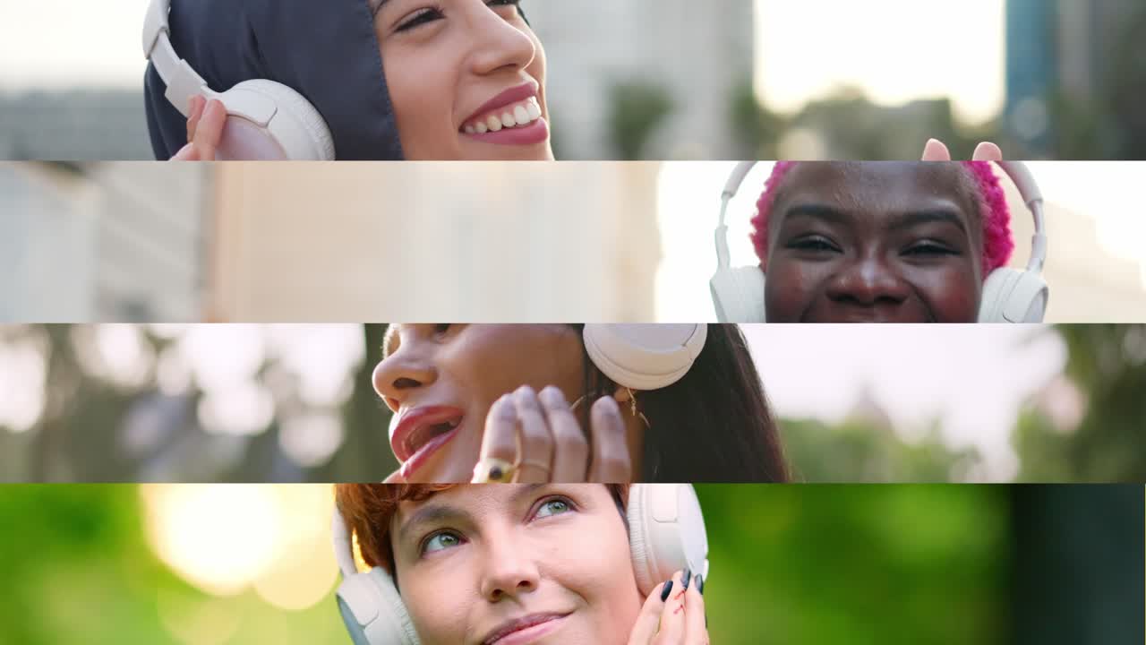 Diverse Women Enjoying Music with Headphones