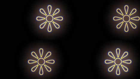 Frühlingsblumenmuster-Mit-Neongelbem-Licht-Auf-Schwarzem-Farbverlauf