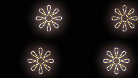 spring flowers pattern with neon yellow light on black gradient