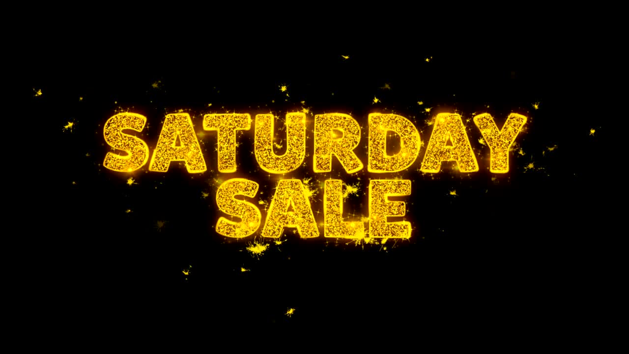 토요일 판매 텍스트는 검은 바탕에 입자를 불꽃으로 만니다.