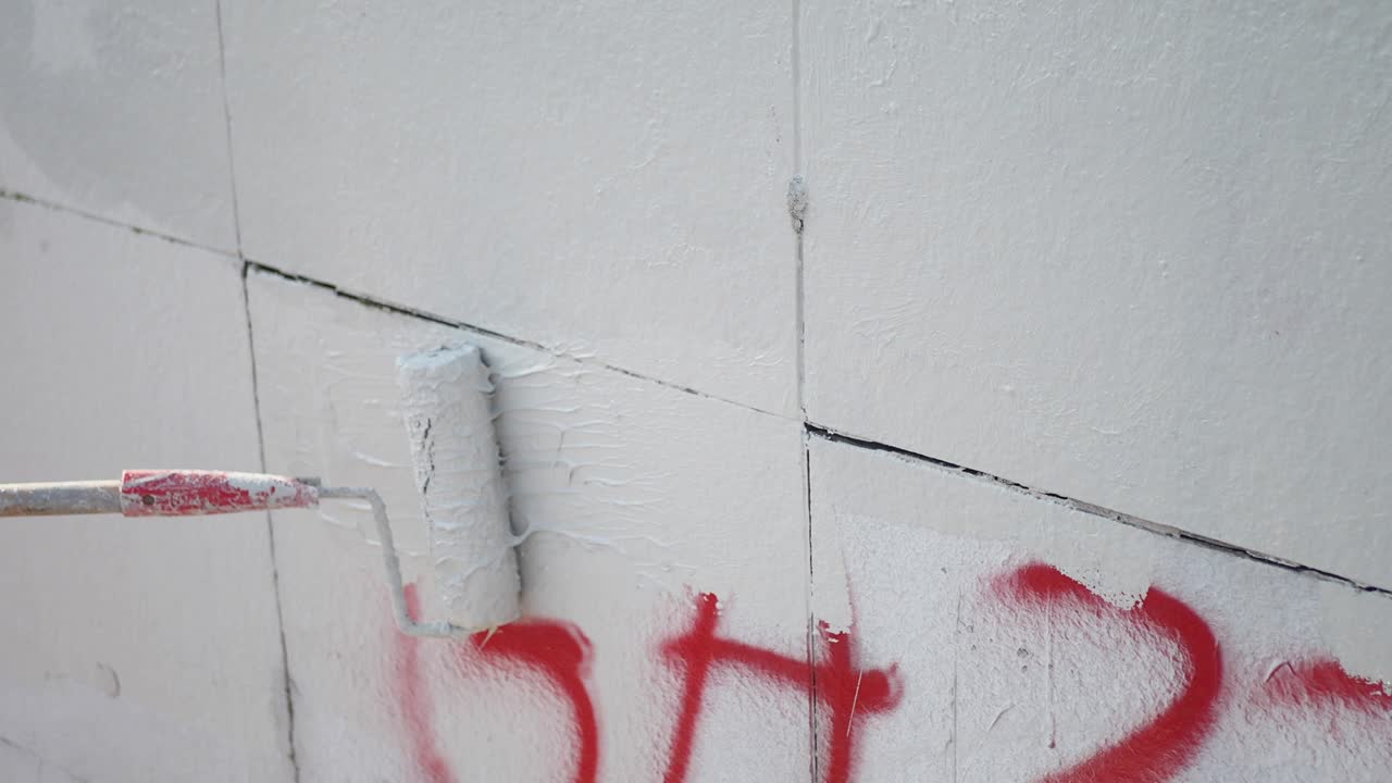 색 벽에 은 번호 2를 는 페인트 롤러의 클로즈업