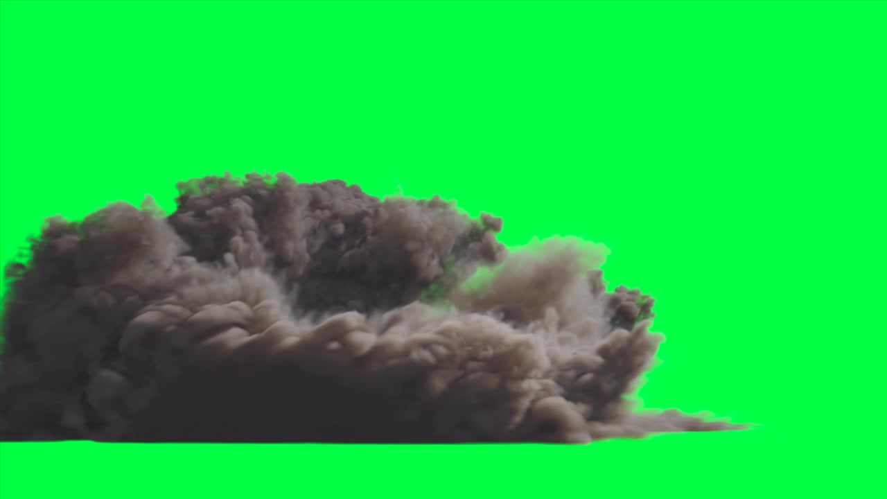 Nuvola di polvere e fumo su schermo verde