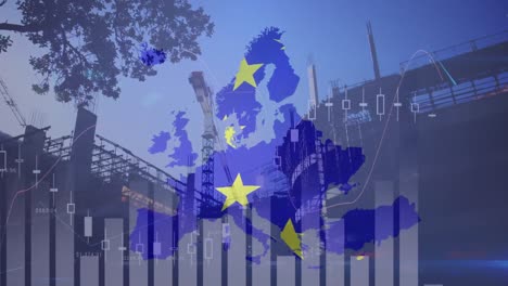 map of eu and statistical data moving against construction site