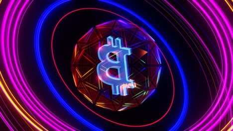 vj animación de bucle de la rotación de bitcoin en una bola de cristal.