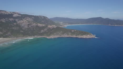 idyllic scenery of the beach, squeaky beach in wilsons promontory national park, australia - aerial shot
