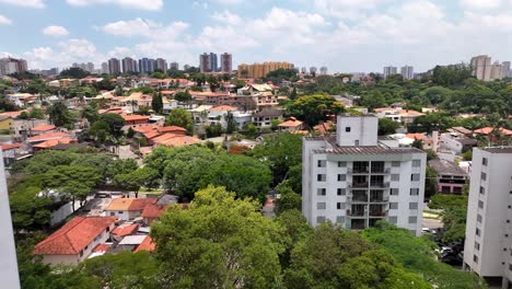 aerial view of regente león kaniefsky street in the upscale jardim guedala neighborhood, são paulo, brazil, showcasing urban development amidst lush greenery.