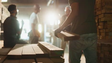 lumber warehouse with workers