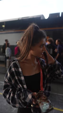 young woman at a train station