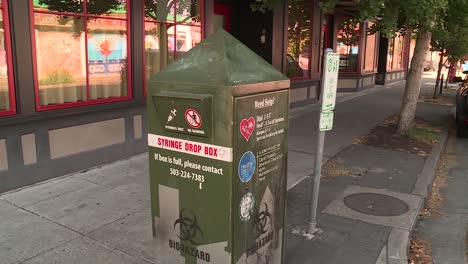 syringe drop box location in city street corner