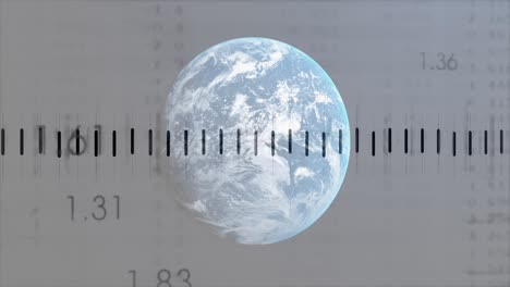 animation of financial data processing over globe on white background