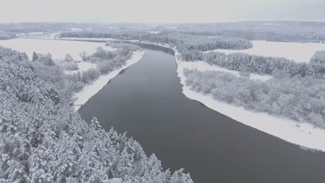 尼里斯河 (neris river) 在冬天蜿蜒穿過雪覆蓋的森林