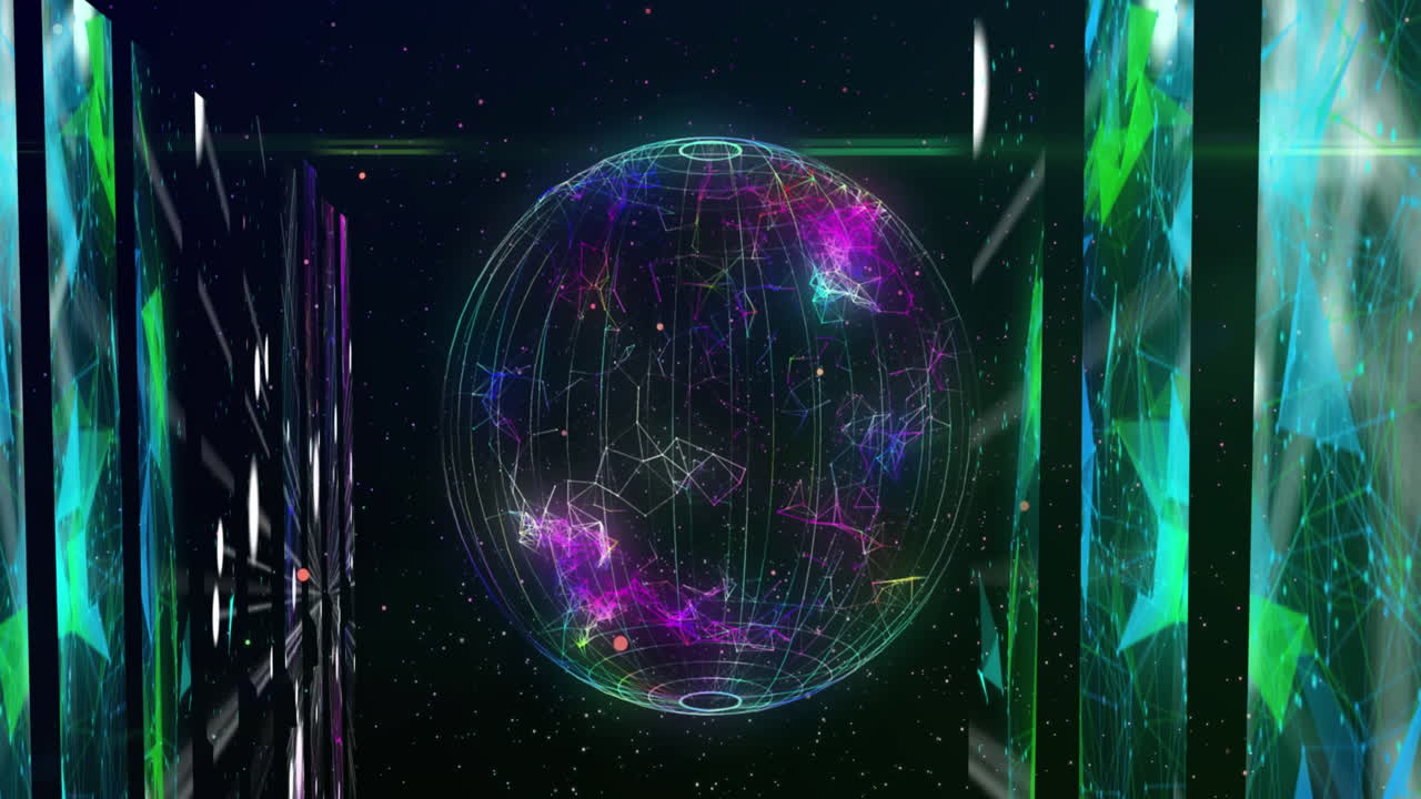 연결 네트워크와 함께 회전하는 지구의 애니메이션