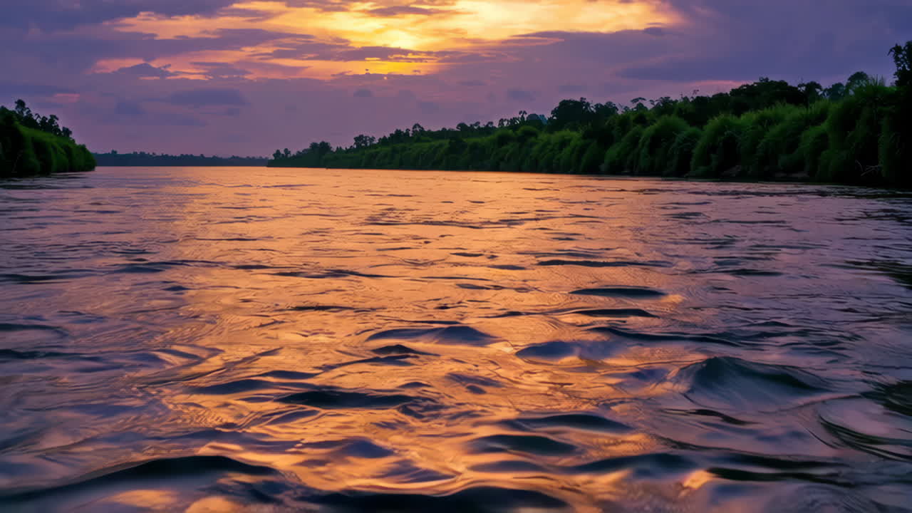 puesta de sol sobre un río