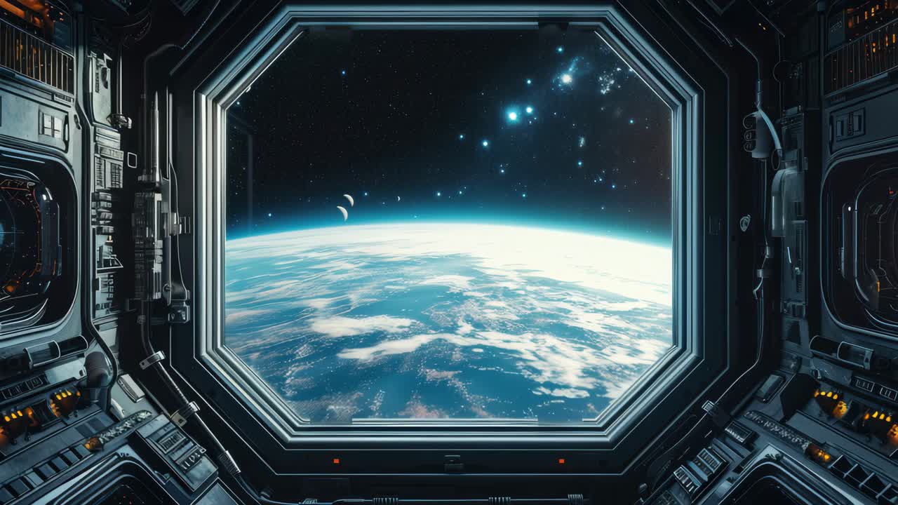 Stunning view of Earth from a spaceship window, captured at eye-level