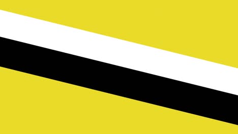 animación de la bandera de brunei con rayas diagonales blancas y negras sobre fondo amarillo