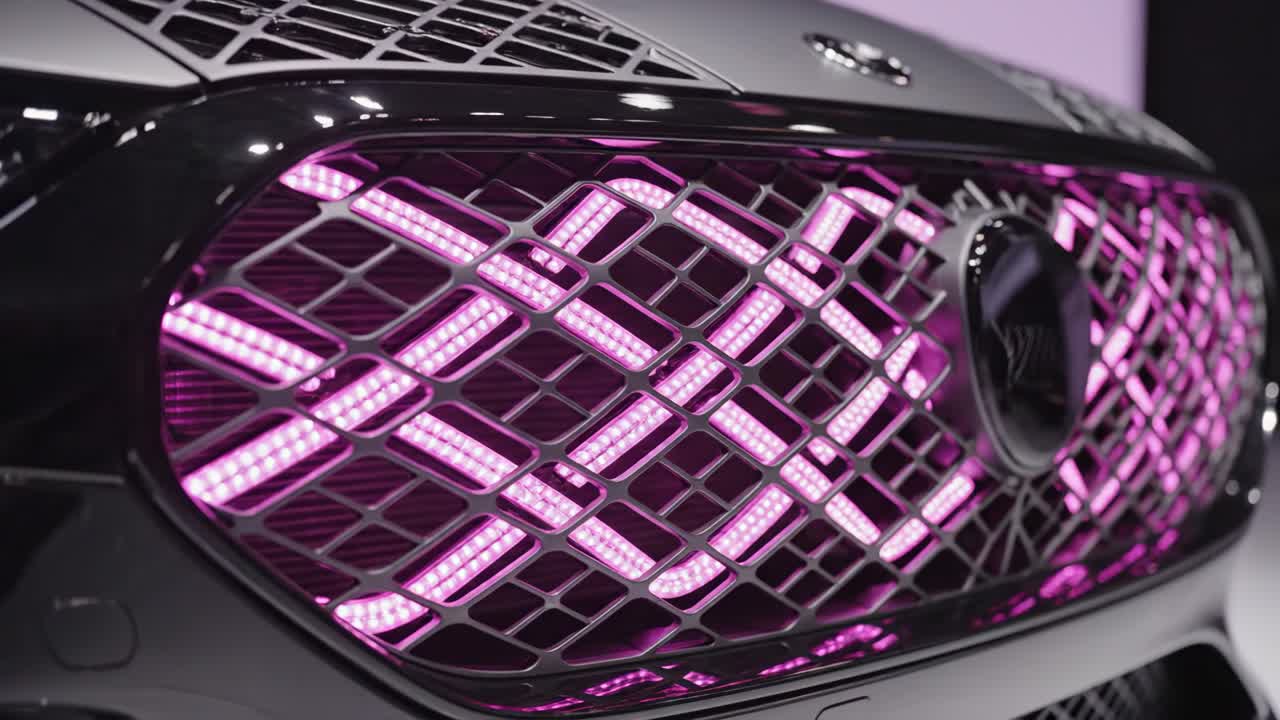 Close-up of illuminated car grill