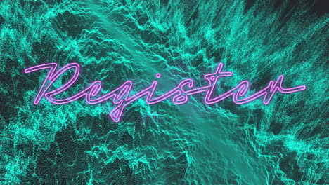 animation of neon register on over waves on black background