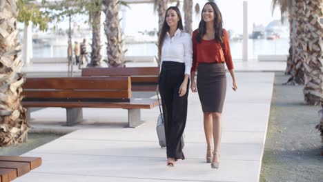 Two-stylish-elegant-women-walking-together