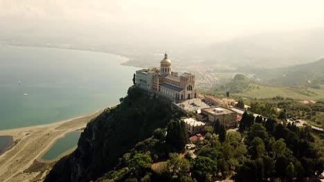 Drone-flight-around-the-sanctuary-with-the-mediterranean-Sea-in-the-background