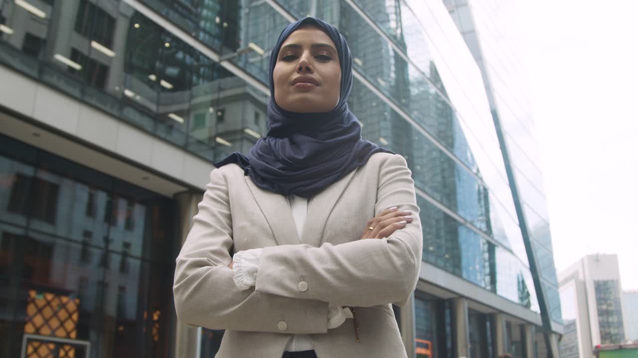 Portrait Of Muslim Businesswoman Outdoors Standing In Front Of City Offices 6