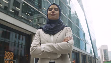 Portrait-Of-Muslim-Businesswoman-Outdoors-Standing-In-Front-Of-City-Offices-6